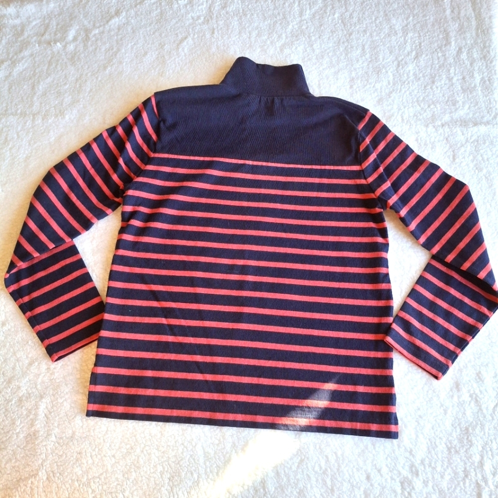 New J. Crew Coral Navy Nautical‎ Stripe TurtleNeck Longsleeve Sweater 100%Cotton - Picture 12 of 14